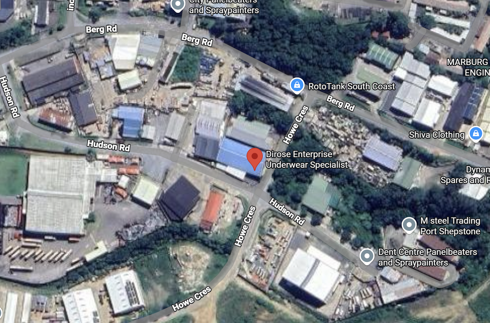 Map showing Dirose Enterprise location at 1540 Hudson Road, Port Shepstone